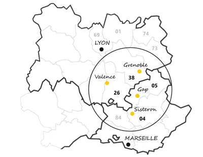 Carte des départements d'intervention en France