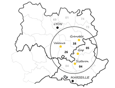Carte des départements d'intervention en France