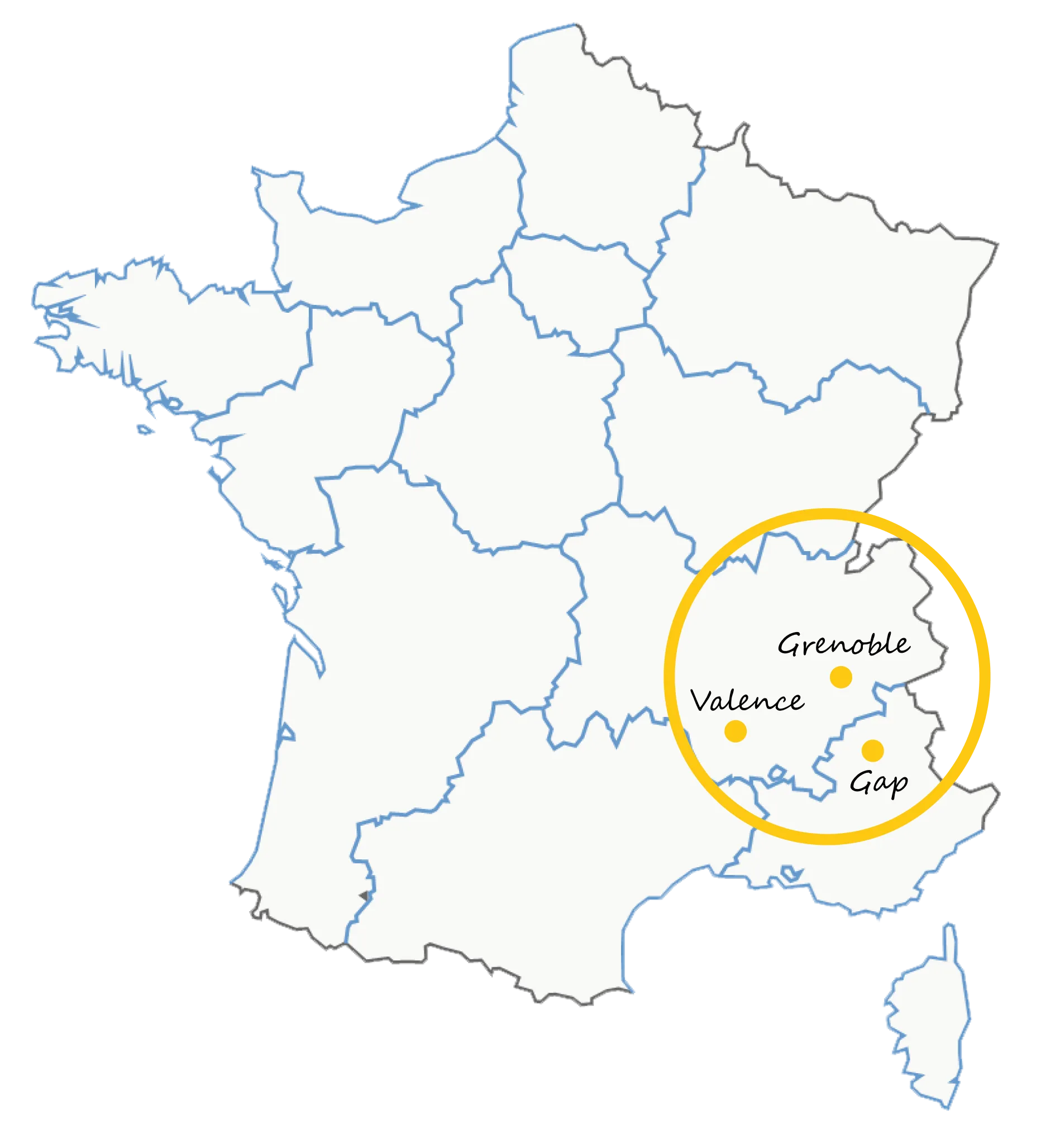 Carte de la zone d'intervention en France